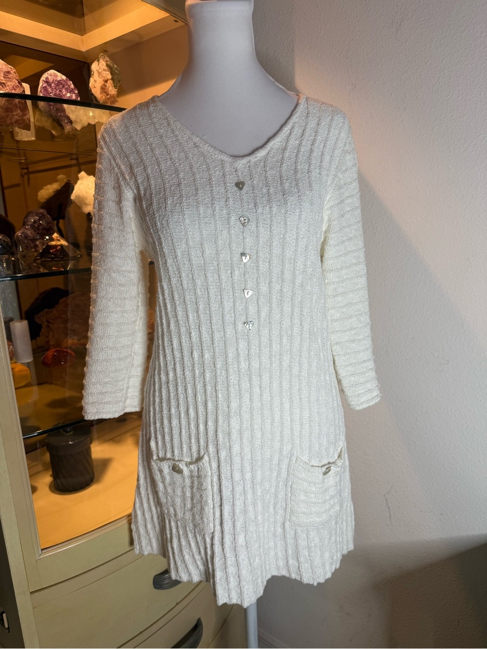 Lulu-B White Ribbed Knit Tunic Sweater Cotton Henley Size S Coastal Grandmother - Picture 2 of 9